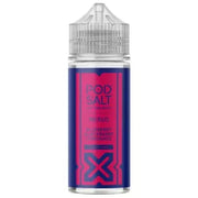 A 100ml bottle of Pod Salt Nexus e-liquid with a blue label featuring pink and white text, indicating the flavor Blue Blackberry Lemonade.